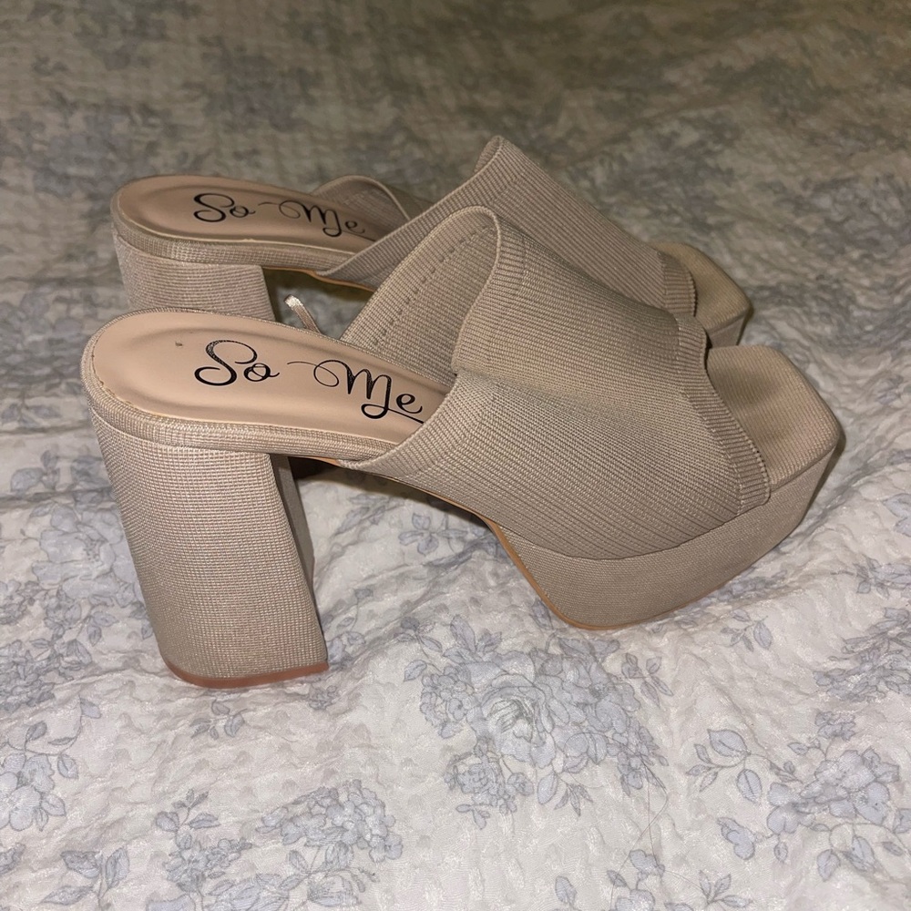 So Me Beige Platform Mules